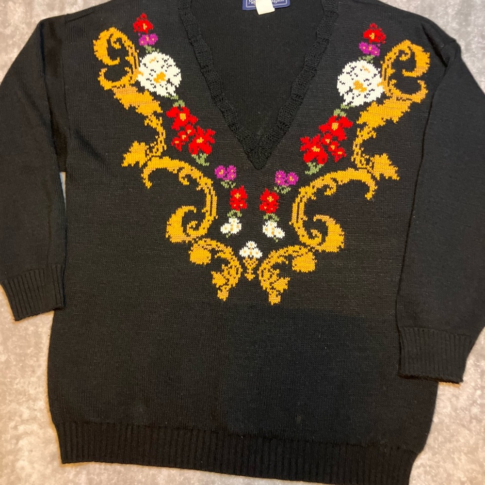 VNTG Maggie Mcnaughton‎ Sweater 1x Plus Floral Grandmacore Knit Cottagecore READ